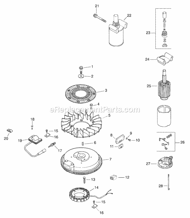 Engine Ignition & Electric Start Diagram and Parts List for 1517 13A-231G100 Cub Cadet Lawn Tractor